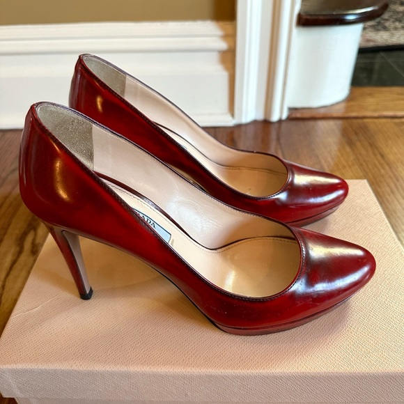 Prada Red Patent Leather Platform Pumps - Picture 4 of 11